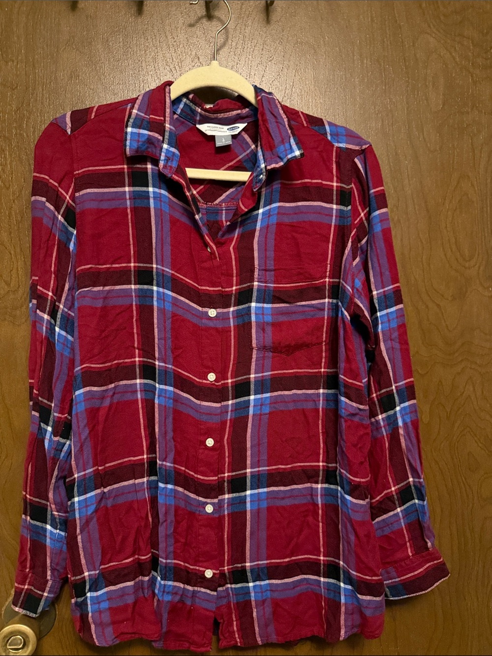 Old Navy Red and Blue Plaid Button-Down Shirt L